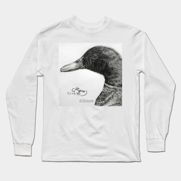 Mallard Duck Pencil Sketch Long Sleeve T-Shirt by Athene Art